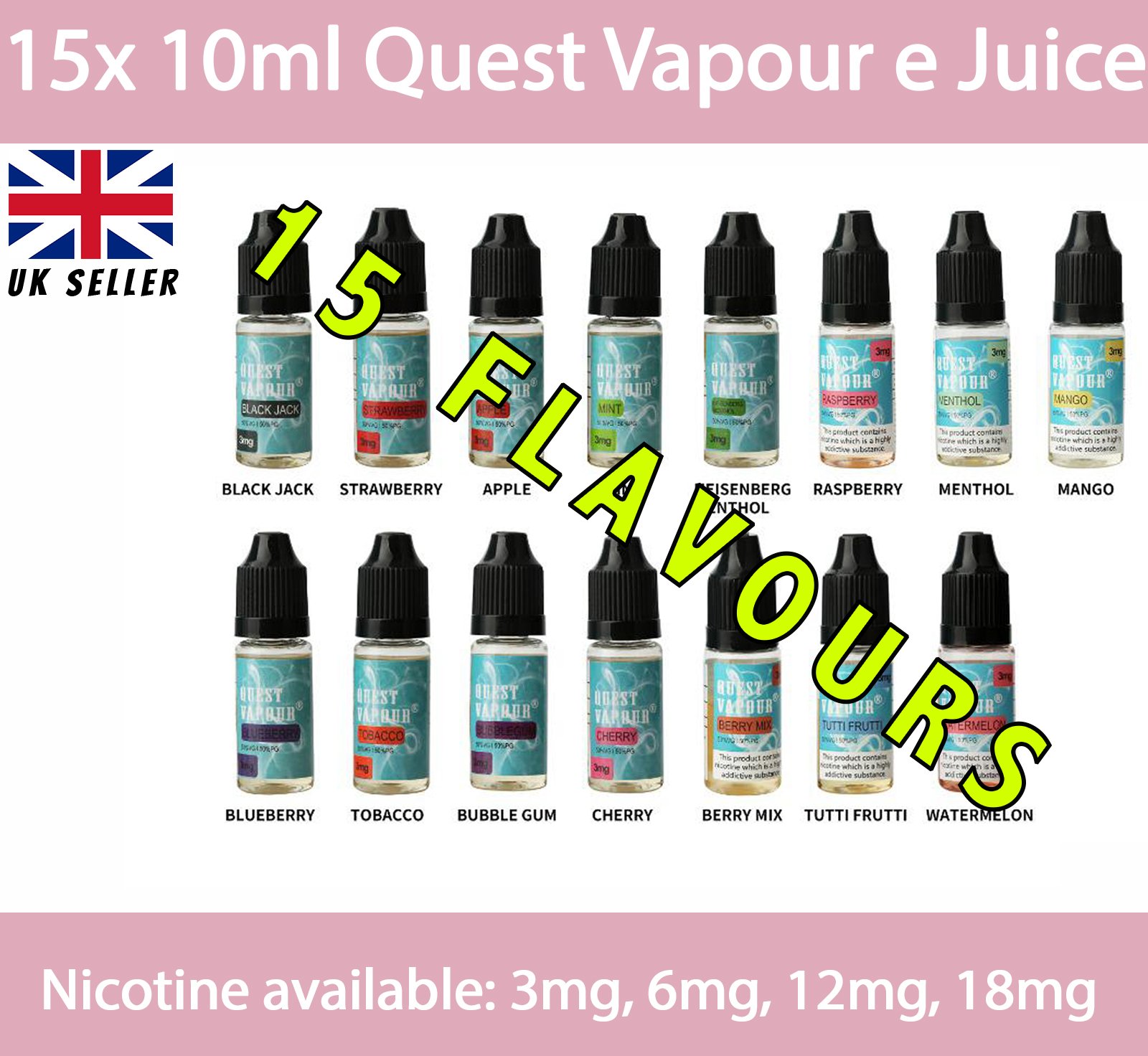 15x 10ml Quest Vapour e liquid Multi Pack Vape e Juice TPD